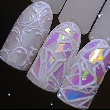 Mirror foil 04, Blanco translucido con Violeta, 5 x 50 cm