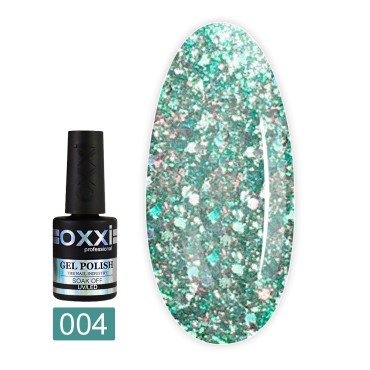 Esmalte Permanente Oxxi Star Gel 004 (Menta con brillo y trozos de foil), 10 ml.