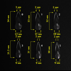Tips de gel Komilfo SoFast Stiletto, 240 uds, 12 medidas