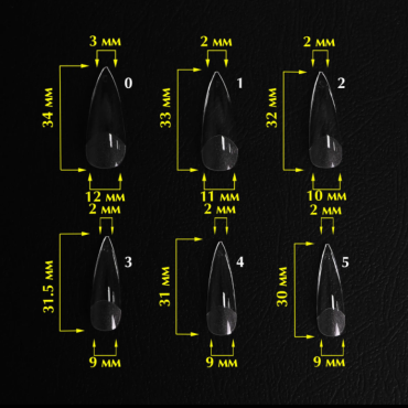 Tips de gel Komilfo SoFast Stiletto, 240 uds, 12 medidas