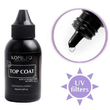 Top sin pegajosidad con UV filtros Komilfo Top No-Wipe sin pincel, 50 ml