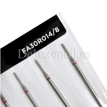 Kit de 6 fresas Rojas Cilindro redondeado, Ø1.4 mm, FA30R014/8, grano suave, Staleks