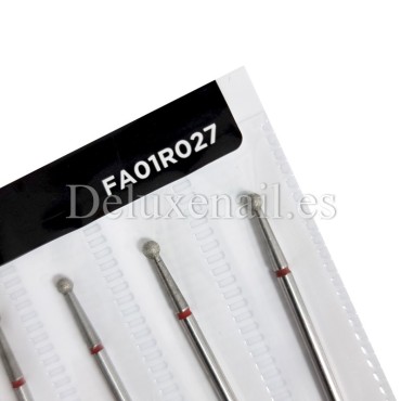 Kit de 6 fresas rojas Bola, Ø2.7 mm, FA01R027, grano suave, Staleks