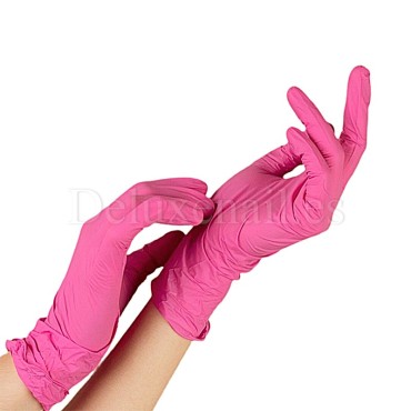 Guantes de nitrilo sin polvo Rubberex, Talla M, Rosa, 100 uds