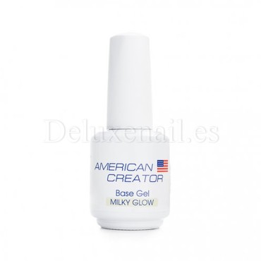Base Gel Milky Glow AMERICAN CREATOR, base camuflaje, blanco lechoso con micro brillo, 15 ml