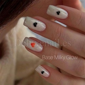 Base Gel Milky Glow AMERICAN CREATOR, base camuflaje, blanco lechoso con micro brillo, 15 ml