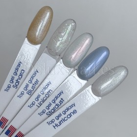 Top Gel Galaxy Bluster American Creator, Transparente con trozos de Foil, 15 ml