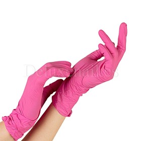 Guantes de nitrilo sin polvo Rubberex, Talla S, Rosa, 100 uds