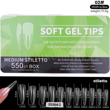 Tips de gel Medium Stiletto, 550 uds, 11 medidas