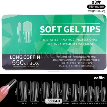 Tips de gel Long Coffin, 550 uds, 11 medidas