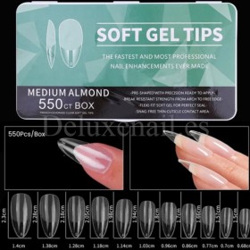 Tips de gel Medium Almond, 550 uds, 11 medidas