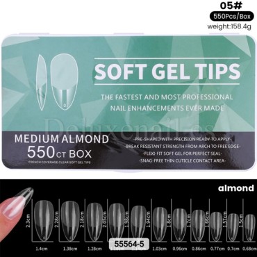 Tips de gel Medium Almond, 550 uds, 11 medidas