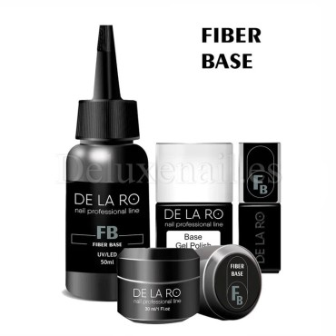 Fiber Base DE LA RO, base rígida con fibras para uñas debilitadas, transparente, 12 ml
