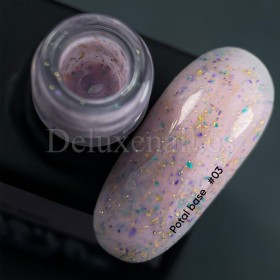 Potal Base 03 NAILSOFTHEDAY, base decorativa, violeta Lechoso con trozos de foil multicolor, 10 ml