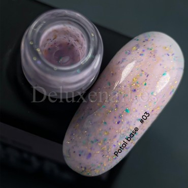 Potal Base 03 NAILSOFTHEDAY, base decorativa, violeta Lechoso con trozos de foil multicolor, 10 ml