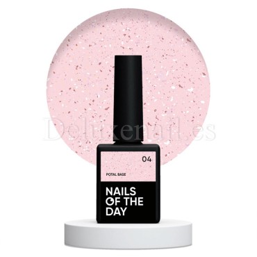 Potal Base 04 NAILSOFTHEDAY, base decorativa, rosa con trozos de foil multicolor, 10 ml