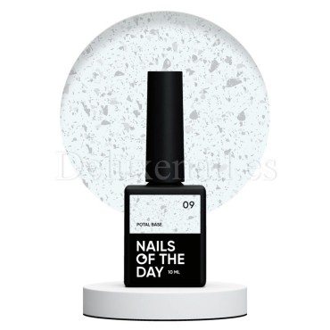 Potal Base 09 NAILSOFTHEDAY, base decorativa, gris lechoso con trozos de foil plateado, 10 ml