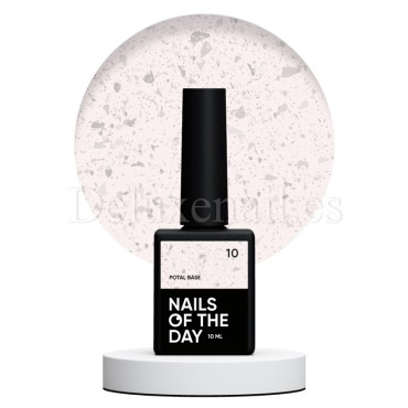 Potal Base 10 NAILSOFTHEDAY, base decorativa, blanco lechoso con trozos de foil plateado, 10 ml