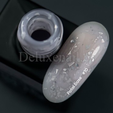 Potal Base 10 NAILSOFTHEDAY, base decorativa, blanco lechoso con trozos de foil plateado, 10 ml