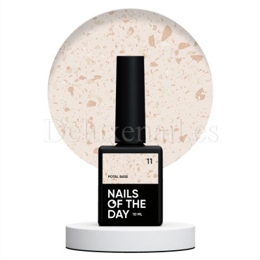 Potal Base 11 NAILSOFTHEDAY, base decorativa, blanco lechoso con trozos de foil dorado, 10 ml