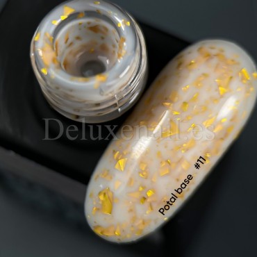 Potal Base 11 NAILSOFTHEDAY, base decorativa, blanco lechoso con trozos de foil dorado, 10 ml