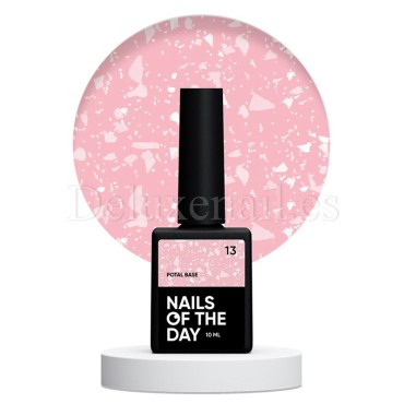 Potal Base 13 NAILSOFTHEDAY, base decorativa, rosa traslúcido con trozos de foil blanco, 10 ml