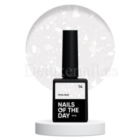 Potal Base 14 NAILSOFTHEDAY, base decorativa, blanco lechoso traslúcido con trozos de foil blanco, 10 ml