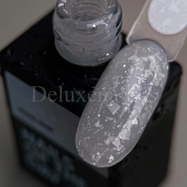 Potal Base 14 NAILSOFTHEDAY, base decorativa, blanco lechoso traslúcido con trozos de foil blanco, 10 ml