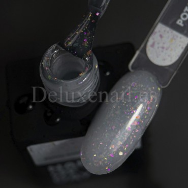 Potal Base 15 NAILSOFTHEDAY, base decorativa, blanco lechoso con trozos de foil holográfico, 10 ml