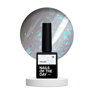 Potal Base 16 NAILSOFTHEDAY, base decorativa, blanco lechoso con trozos de foil holográfico, 10 ml