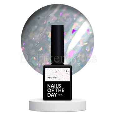 Potal Base 17 NAILSOFTHEDAY, base decorativa, blanco lechoso con trozos de foil holográfico, 10 ml