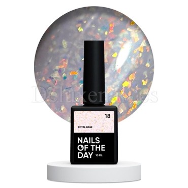Potal Base 18 NAILSOFTHEDAY, base decorativa, blanco lechoso con trozos de foil holográfico, 10 ml