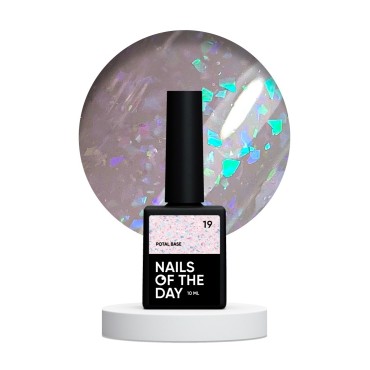 Potal Base 19 NAILSOFTHEDAY, base decorativa, blanco lechoso con trozos de foil holográfico, 10 ml
