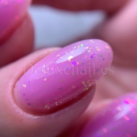 Potal Base 23 NAILSOFTHEDAY, base decorativa, rosa con trozos de foil holográfico, 10 ml