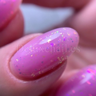 Potal Base 23 NAILSOFTHEDAY, base decorativa, rosa con trozos de foil holográfico, 10 ml