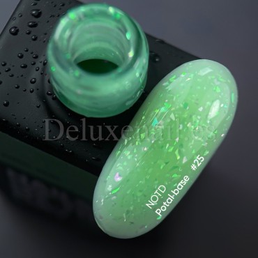 Potal Base 25 NAILSOFTHEDAY, base decorativa, verde claro con trozos de foil holográfico, 10 ml