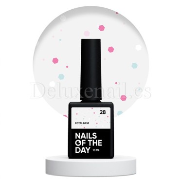 Potal Base 28 NAILSOFTHEDAY, base decorativa, blanco lechoso con decoración mix neón, 10 ml