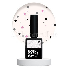 Potal Base 31 NAILSOFTHEDAY, base decorativa, blanco lechoso con hexágonos negro y rosa, 10 ml