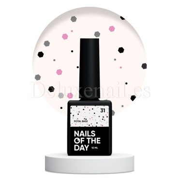 Potal Base 31 NAILSOFTHEDAY, base decorativa, blanco lechoso con hexágonos negro y rosa, 10 ml