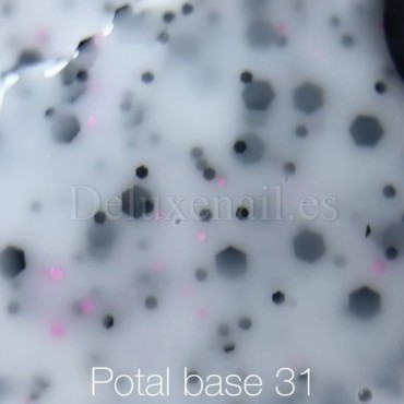 Potal Base 31 NAILSOFTHEDAY, base decorativa, blanco lechoso con hexágonos negro y rosa, 10 ml