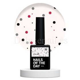 Potal Base 32 NAILSOFTHEDAY, base decorativa, blanco lechoso con hexágonos negro y rojo, 10 ml