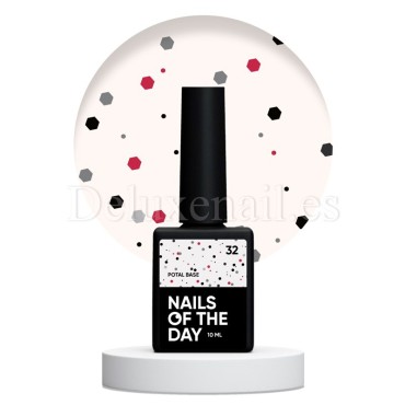 Potal Base 32 NAILSOFTHEDAY, base decorativa, blanco lechoso con hexágonos negro y rojo, 10 ml
