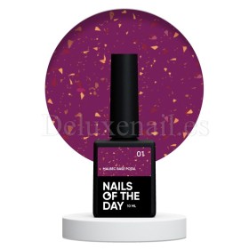 Malbec Base Potal 01 NAILSOFTHEDAY, base decorativa, rosa fucsia con trozos de foil dorado, 10 ml