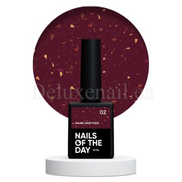 Malbec Base Potal 02 NAILSOFTHEDAY, base decorativa, marrón con trozos de foil dorado, 10 ml