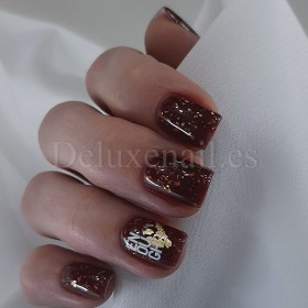 Malbec Base Potal 02 NAILSOFTHEDAY, base decorativa, marrón con trozos de foil dorado, 10 ml