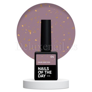 Malbec Base Potal 04 NAILSOFTHEDAY, base decorativa, rosa lechoso con trozos de foil dorado, 10 ml