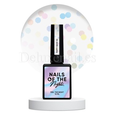 Party Base 02 NAILSOFTHENIGHT, base decorativa, blanco lechoso con hexágonos holográficos, 10 ml