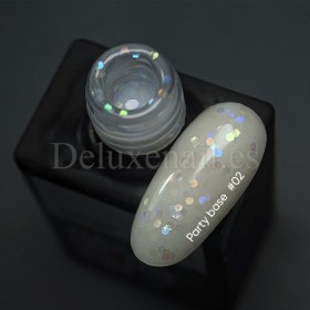 Party Base 02 NAILSOFTHENIGHT, base decorativa, blanco lechoso con hexágonos holográficos, 10 ml