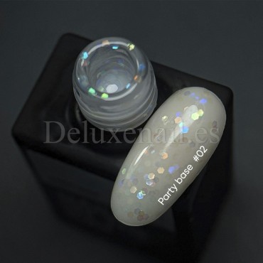 Party Base 02 NAILSOFTHENIGHT, base decorativa, blanco lechoso con hexágonos holográficos, 10 ml