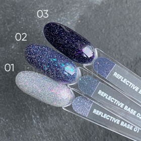 Reflective Base 01 NAILSOFTHENIGHT, base decorativa, plata con micro brillo reflectante plata y rosa, 10 ml